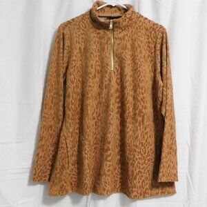Susan Graver Weekend Burnout Jacquard Knit Half-Zip Top Carmel - NWOT -M